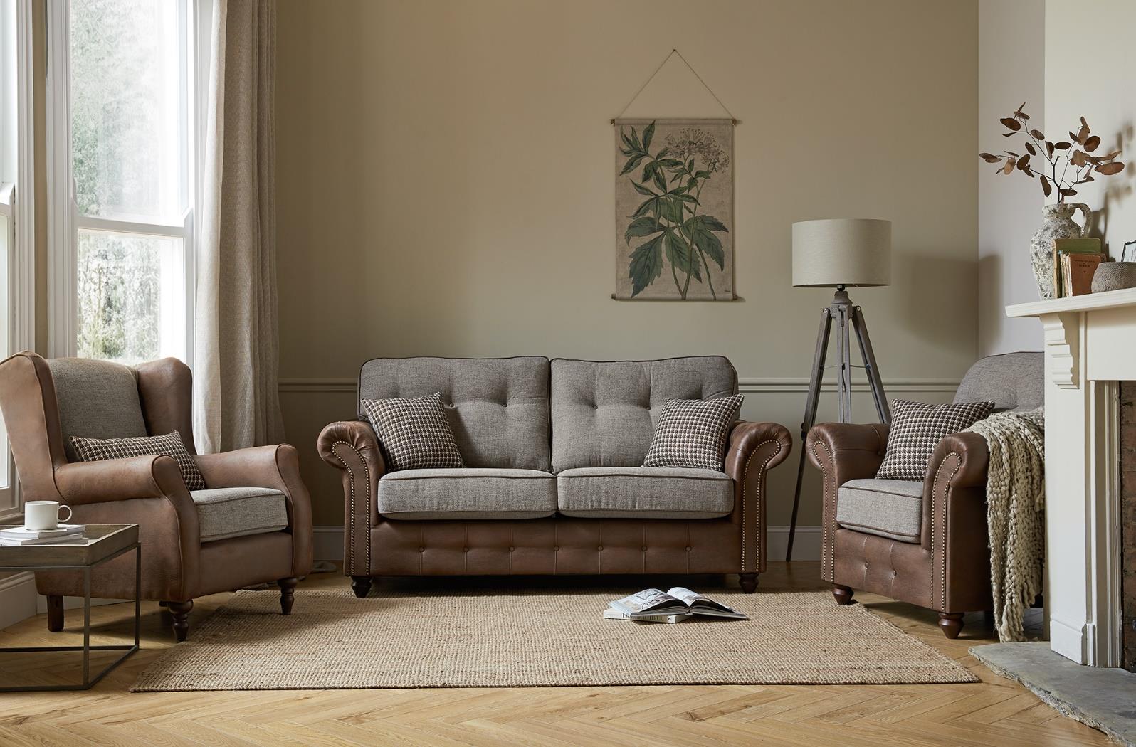 Barcelona 2 Seater Sofa In Colorado Tan And Grampian Mineral Fabric